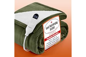 Bedsure Electric Blanket Heated Throw - 6 Heat Levels & 10 Timer Settings, Ultra-Soft Flannel & Sherpa Fast Heating Throw, 130x160cm, Overheat Protection, Green