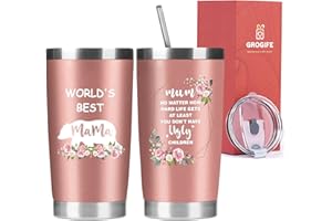 GROGIFE Gifts for Mum from Daughter Son Kids - Cute Mum Stocking Fillers, Christmas Secret Santa Gifts for Mummy, Funny Birthday Presents for Mum New Mum, Insulated Travel Mug, Coffee Cup, Tumbler 600ml