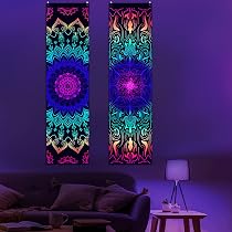 Huzuya Blacklight Tree of Life Arazzo reattivo ai raggi UV Arazzo bohémien Mandala Galaxy Space Arazzo Trippy Sole e Luna Arazzo da appendere alla parete per camera da