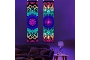 Alishomtll 2 szt. czarnych świateł, mandala, dywan ścienny, makata, reaktywna na promieniowanie UV, pionowa chusta ścienna, indyjski paw, trippie, dywan ścienny do sypialni, salonu, 120 x 32,5 cm