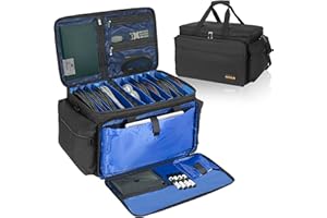 AKOZLIN DJ Cable File Bag with Detachable Dividers and Bottom Cable Bags for Musicians Travel Gig Bag for 15.6" Laptop,Professional DJ Gear, Sound Instrument and Music Equipment Accessories,Large