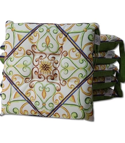 Emmevi Cuscino Sedia Maiolica Gotica 40x40 Cm | Made In Italy, Lavabile, Con 4 Laccetti | Coprisedia Universale Morbido