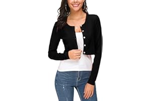 EEVASS Femmes Manches Longues Bolero Court Cardigan Collier Rond Tricot Gilets Sweaters avec Boutons