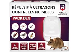 REPELIX ARMOUR Répulsif à ultrasons contre les nuisibles pour intérieur – Pack de 3 – Couvre 140m² par appareil – 3 modes – Repousse souris, rats, araignées, moustiques, fourmis, insectes & mouches, PR-025 (Blanc)
