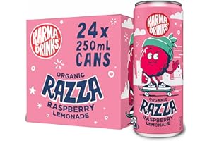 Karma Drinks Razza Raspberry Pink Lemonade - 24 x 250ml Cans - Natural Fizzy Soft Drinks, Fairtrade, Organic & Vegan