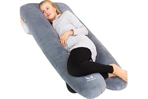 AviiatoR® Pregnancy Pillow For Side Sleeping, Extra Filled Large U-Shape Full Body Pillow Soft Velvet for Maternity, Nursing, Feeding, Arm, Back, Knee, Belly Wedge Support (140cm x 78cm x 20cm) Grey
