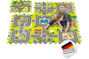 Home Kids World Puzzlematte Straße 90x90 cm - Rutschfester Spielteppich Autoteppich für Kinder - Indoor & Outdoor Spielteppich Straße - Abwischbare Puzzlematte