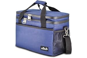 Viedouce Térmica Bolsa Portatil Picnic 24L,Alimentos de Refrigeración Aislamiento Doble Compartimentos,Bolsa de Enfriamiento Grande con Correa Ajustable Bolso para Picnics, Fiestas, Camping, azul
