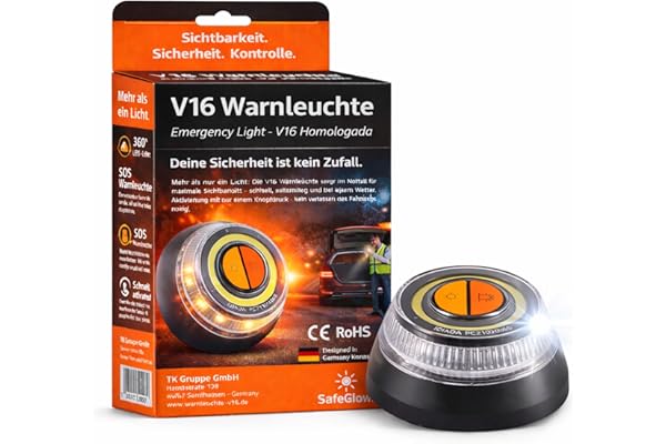 Luz de emergencia V16 2026 con homologación IDIADA Nº PC21020060 – Triángulo de emergencia – Señal de avería – Aprobación UE – Para coche y moto