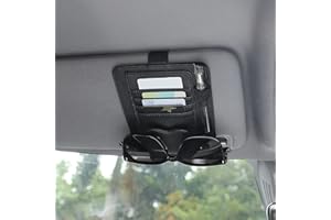 TIESOME Organizer na wizier samochodowy, uniwersalny klips samochodowy na okulary z komorami do przechowywania, skórzany uchwyt na okulary przeciwsłoneczne, wizier samochodowy do przechowywania