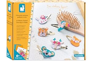 Janod - Bastelset für 6 Haarspangen - Glitzernde Tiere - Les Ateliers Bijoux - Kreatives Hobby Kinder - Feinmotorik und Kreativität - Ab 6 Jahre - J07997