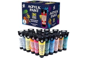 TBC THE BEST CRAFTS TBC Acrylic Paint Set 24 x 120ml Acrylic Paints for Canvas, Wood, Rock, Ceramic, Glass - Perfect Art Supplies Gifts for Beginners and Professional Artists, with 3 Paint Brushes