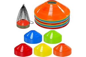 CAIXIANGYU Cônes de marquage pour Football Équipement Essentiel d'entraînement, Plots Sport Multicolores avec Filet de Rangement pour Football, Basketball et agilité