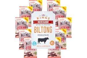 ‎KINGS KINGS Biltong -WILD WEST Jerky, Steak Strips Honey BBQ, Beef Jerky Trockenfleisch, Dörrfleisch 10 x 25g + 300g RIbeye Biltong
