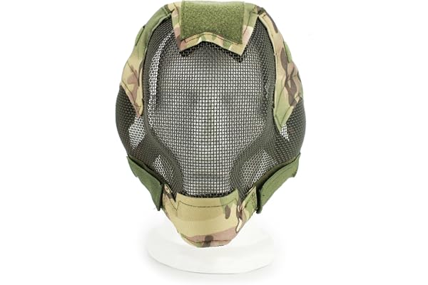 Masque tactique d'airsoft réglable en maille avec protection d'oreille pour jeux en plein air, chasse, Halloween, paintball, hockey, cosplay