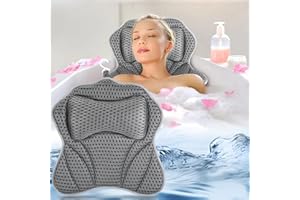 Zikenis Almohada de Baño con 6 Ventosas Antideslizantes, Malla 4D Almohada Bañera para Cuello Ergonómica, Cojin Bañera para Cuello y Espalda, Bañera de Hidromasaje y SPA en Casa