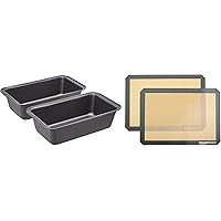 AmazonBasics Nonstick Carbon Steel Baking Bread Pan, 9.5 x 5 Inch, Set of 2 and AmazonBasics Silicone Baking Mat Sheet…