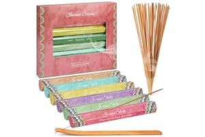 LASENTEUR Incense Sticks Gift Pack of 6 Fragrance of Lavender, Vanilla, Amber, Tropical Forest, Coconut Grove - 120 Sticks with Free Incense Holder