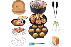 VAPPORE Accesorios Freidora Sin Aceite, (14pcs+50 Papel Freidora Aire), Accesorios Airfryer compatibles con Freidora sin Aceite Cecotec/COSORI/NINJA air fryer/PHILIPS/Accesorios freidora de aire Air fryer