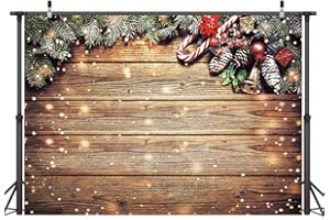 LYWYGG 8x6FT Weihnachtshintergrund für Weihnachten Holzwand Fotografie Hintergrund aus braunen Holzbohlen Schneeflocken Hintergrund Baby Party Hintergrund für Kinder CP-200-0806