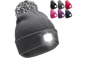 ONLYBEE Kids Boys Girls Winter Bobble Hat with Rechargeable LED Head Torch Light 6 Colours