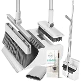Bione 3-in-1 Folding Dustpan and Broom with Long Handle 126 cm | No bending, sweeping brush, hard brush, integrated glass cle