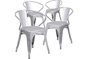 Flash Furniture Roy Stuhl mit Armlehnen, Metall, für drinnen und draußen, 4 Stück