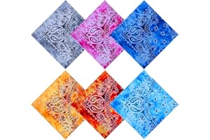 URATOT 6 Pack Tie Dye Bandana Cotton Paisley Bandanas Headbands Cowboy Handkerchiefs for Men and Women
