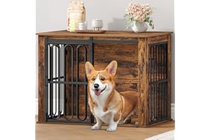 HEXCELEN Hundekäfig-Möbel aus Holz, 81 cm Hundebox für Zuhause, Hundekäfig mit 2 Türen, Schiebetüren, für Kleine, Mittlere Hunde, Robuster, Beistelltisch, 81 × 55 × 62,4 cm, Braun