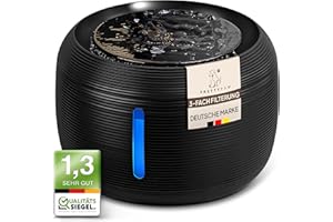 Katzen Oase (Schwarz) Pretty Paw© Trinkbrunnen für Katze – Flüsterleiser 2,5L Katzenbrunnen mit LED & Aktivkohlefilter | BPA-frei & leicht zu reinigen | Hochwertige Lösung zum fairen Preis