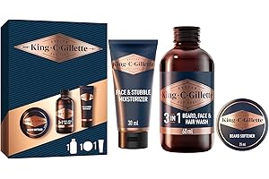 ‎KING C. GILLETTE King C. Gillette Mini-Reiseset Probierset Geschenkset Bartpflege-Essentials: 3-Tagebart und Gesichtspflege 30 ml + Bartshampoo 60 ml + Bart-Balsam 30 ml, Geschenk für Männer