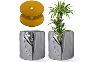 Mucek 2 Stück Thermo Topfschutz 70 x 65CM mit 2 Stück Fasermatte 40CM, Topfschutz Pflanzen Winter für Pflanzen mit Zugband, Frostschutz Pflanzen mit Reißverschluss