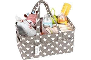 Hinwo - Cestino per pannolini, 3 scomparti, organizer portatile per bambini, organizer da auto, con divisorio staccabile e 10 tasche invisibili per pannolini e salviette