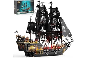 JMBricklayer Pirate Ship Building Toy Sets with Lights, 40002 Pearl Pirate Ship Model Boat to Build, Black Ship Block Home Office Decor Gift for for Adult Boys Girls 14+ (1713PCS)