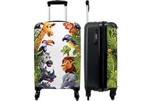 NoBoringSuitcases.com® Kinderkoffer Kindertrolley Handgepäck Koffer Klein Reisekoffer mit Rollen Geschenk - Tiere - Grün - Dschungel - Kindergepäck Kleiner Koffer, 55x40x20