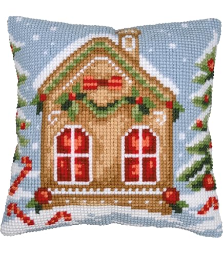 VERVACO Kit Point De Croix Coussin Bonhommes De Neige 40x40 Cm - Broderie Complète DIY Créative