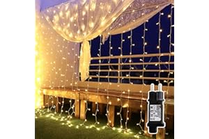 YMing 600 LED Cortina de Luces, 6m*3m, Luces de Hadas Cortina de Luz de Navidad con Enchufe, 8 Modos y Función de Temporizador para Bodas Deco, Jardín. Blanco Cálido