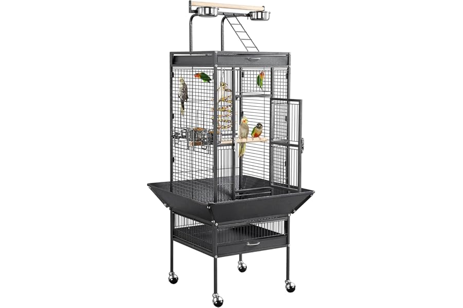 Yaheetech Parrot Cage 156cm Large Bird Cage with Open Top/Stand/Rolling Wheels for Canary/Finch/Cockatiel/Parakeet/Conure Parrot, Budgie Cage, Black