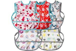 Joyo roy Baby Bib for Girls 5Pack Baby Bibs for Weaning Waterproof Bibs Baby Weaning Bib 6-18 Months long sleeve bibs toddler bibs bibs for toddlers feeding bibs
