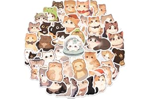 AOZUO 50 calcomanías de gato lindo, calcomanías de gatito kawaii de dibujos animados, impermeables, calcomanías de vinilo para gatos, regalo para diario, laptop, álbumes de recortes, botellas de agua