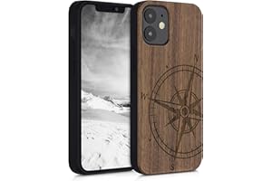 kwmobile Carcasa Compatible con Apple iPhone 12 Mini Funda - Funda de Madera de Nogal con Bumper antigolpes - de Aguja magnética