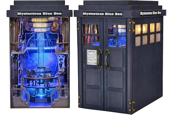 ETKVR DIY Book Nook Kit, Maison de Poupées Miniatures en Bois,Maisons a Construire avec Meubles et lumière LED, Booknook Miniature House Cadeau de Bricolage pour Adultes - Boîte Bleue Mystérieuse