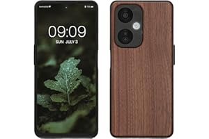 kwmobile Carcasa Compatible con OnePlus Nord CE 3 Lite 5G / Nord N30 5G Funda - Funda Dura de Madera con Bumper de TPU - marrón Oscuro