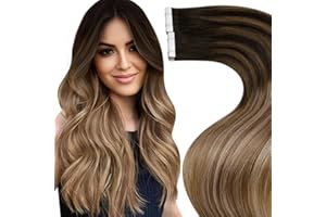 LaaVoo Extension Capelli Veri Biadesivo 20pcs 40cm 50g Extension Biadesive Capelli Veri Castano Scuro a Castano Medio Lisci Remy Adesive Capelli Veri #2/6/12