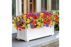 SHareconn 24 Bouquets Fleurs Artificielles Extérieur, Fausses Plantes Violette et Lavande, Décoration Résistante aux UV pour Jardin Mariage Vase, Rouge/Jaune/Violet