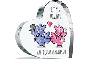 GIFTZIE 35th Anniversary Plaque Gifts for Wife Husband - Happy Coral Anniversary - I Love You Romantic Acrylic Heart Gift For Women Men, 100mm x 100mm Present For Couples Thirty-Fifth Wedding Anniversaries