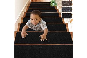 DLD Pedate per scale 8 "x 30" guide per scale interne antiscivolo per gradini in legno, strisce antiscivolo da 14 pezzi per sicurezza e presa (nere)