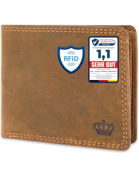 Baur Portemonnee voor heren, echt leer, portemonnee met RFID-bescherming, portemonnee, liggend formaat, portemonnee met muntenvak, portemonnee met veel kaartvakken, zwart, 12,5 x 9,3 x 2 cm