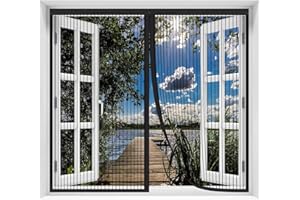AQKaki Mosquitera Ventana Magnetica, 75x140cm Poliéster Mosquiteras para Ventanas Cierre Automático Antimosquitos Cortina Mosquiteras Magnética Fácil Instalación para Habitación Salón Ventanas