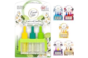 ‎FRESH LINE FRESH LINE® Duftstecker Nachfüller 3er Pack (3x7ml) – 3-Phasen-Wechsel – komp. zu 3VOLUTION – Lufterfrischer – 6 Düfte: Wildbeeren, Jasmin Limetten, Aprilfrisch, Goldene Orchidee, Vanille, Orchideen